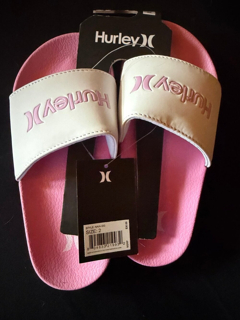 NWT Hurley Girl Slide Sandals Pink & White